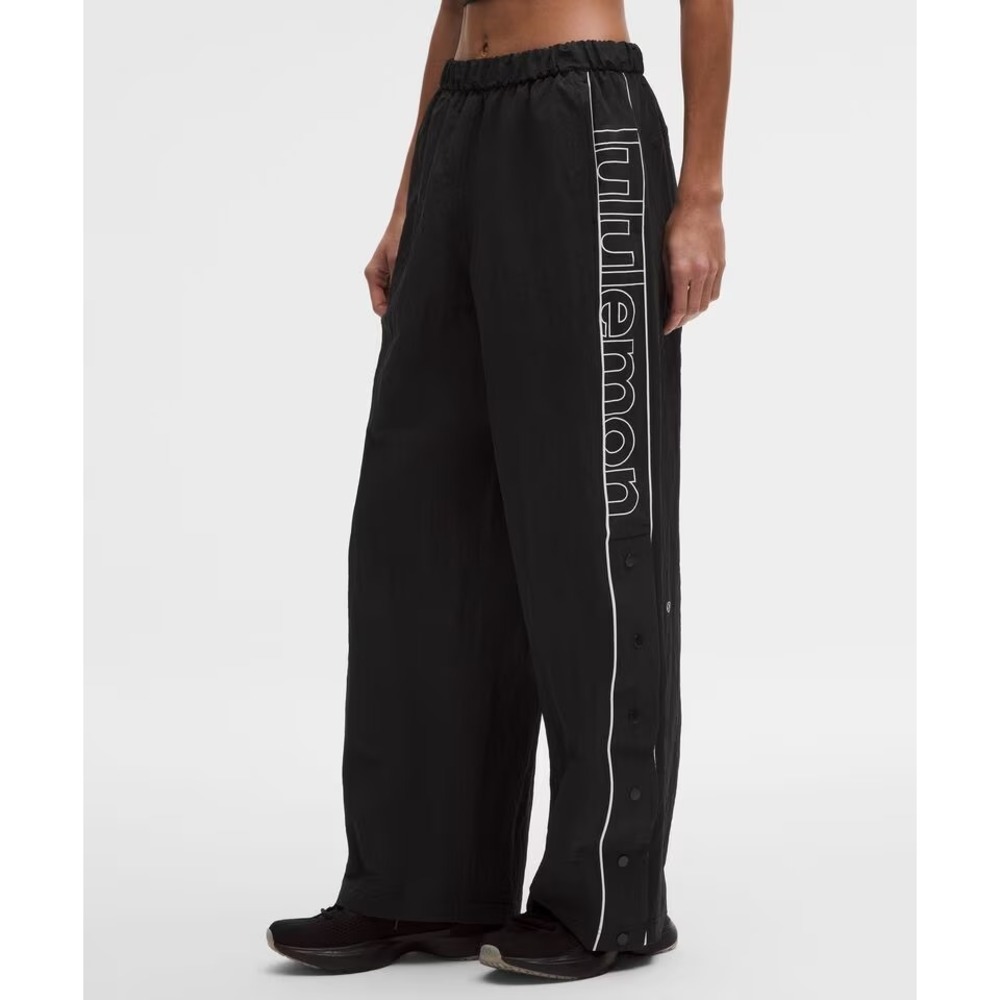 Lululemon Crinkle Nylon Mid-Rise Wide Leg Track Pants Women Large Wordmark $190